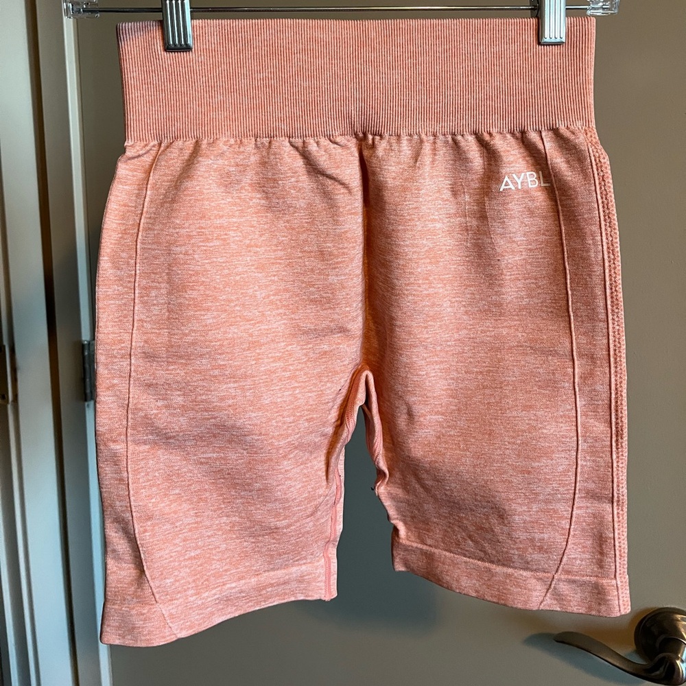 AYBL Coral/Peach Biker Shorts – High-Waisted Gym Shorts